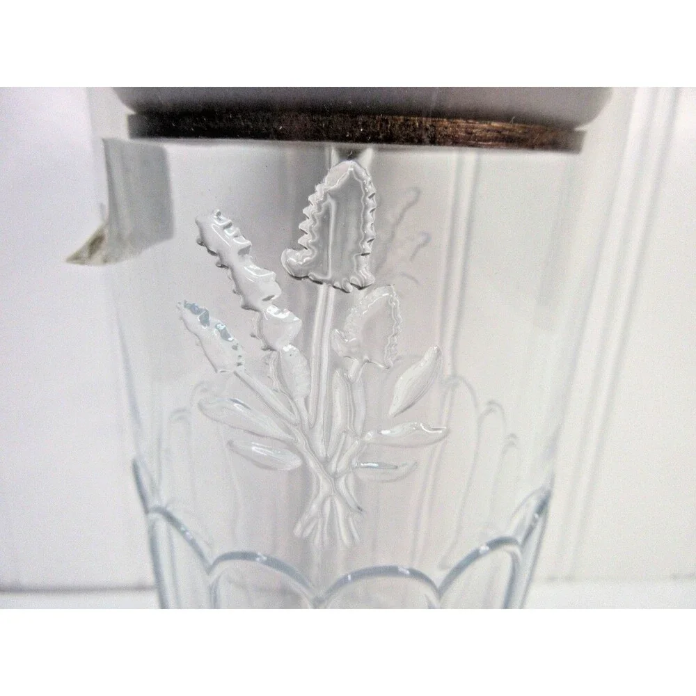 Pioneer Woman Thistle Clear Glass Tumbler Wood Lid 21 oz Floral